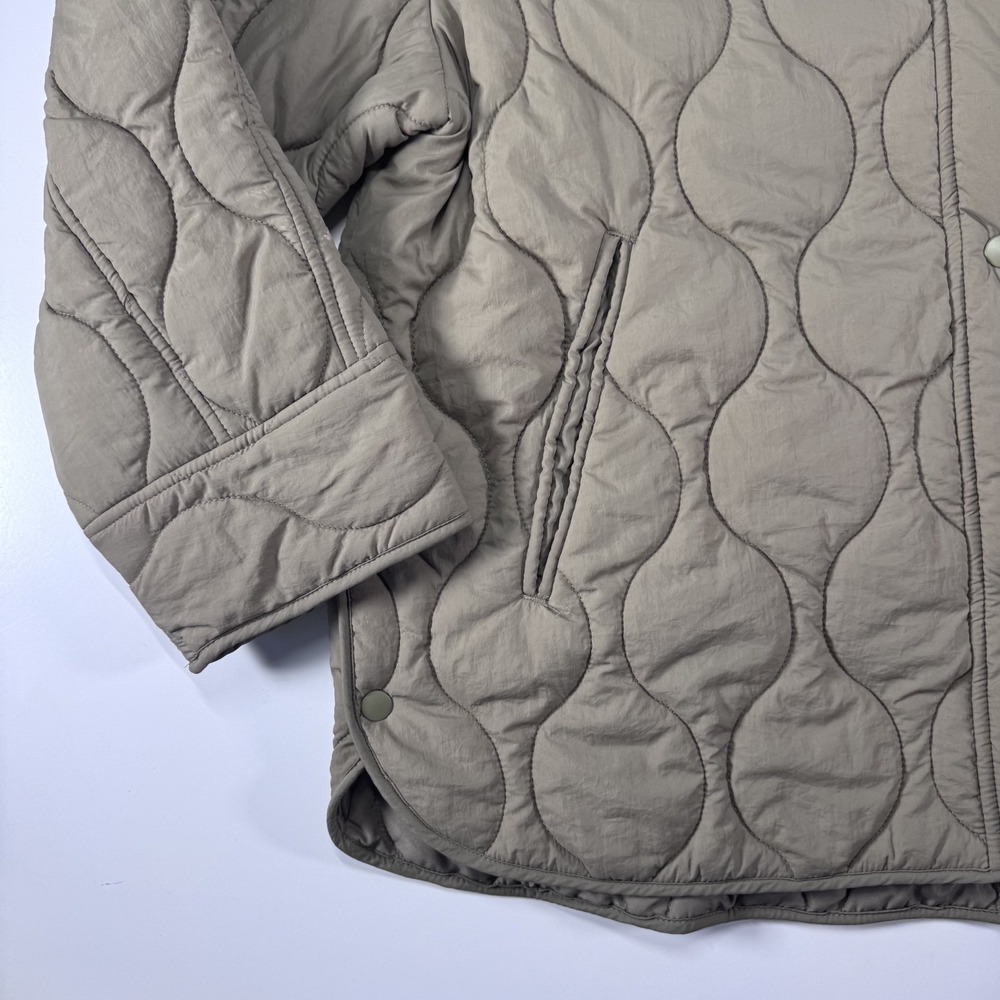 H&M Oversized Quilted Liner Jacket Snap Front Womens Medium Khaki Green Pockets - Picture 4 of 14